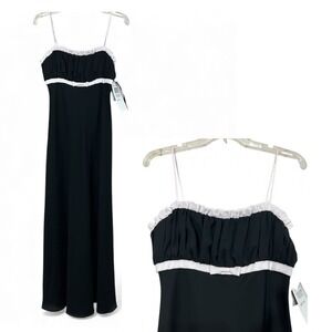 Vtg Y2K Morgan & Co Maxi Dress 5/6 Black Pink Trim Bow Prom Formal Coquette NWT